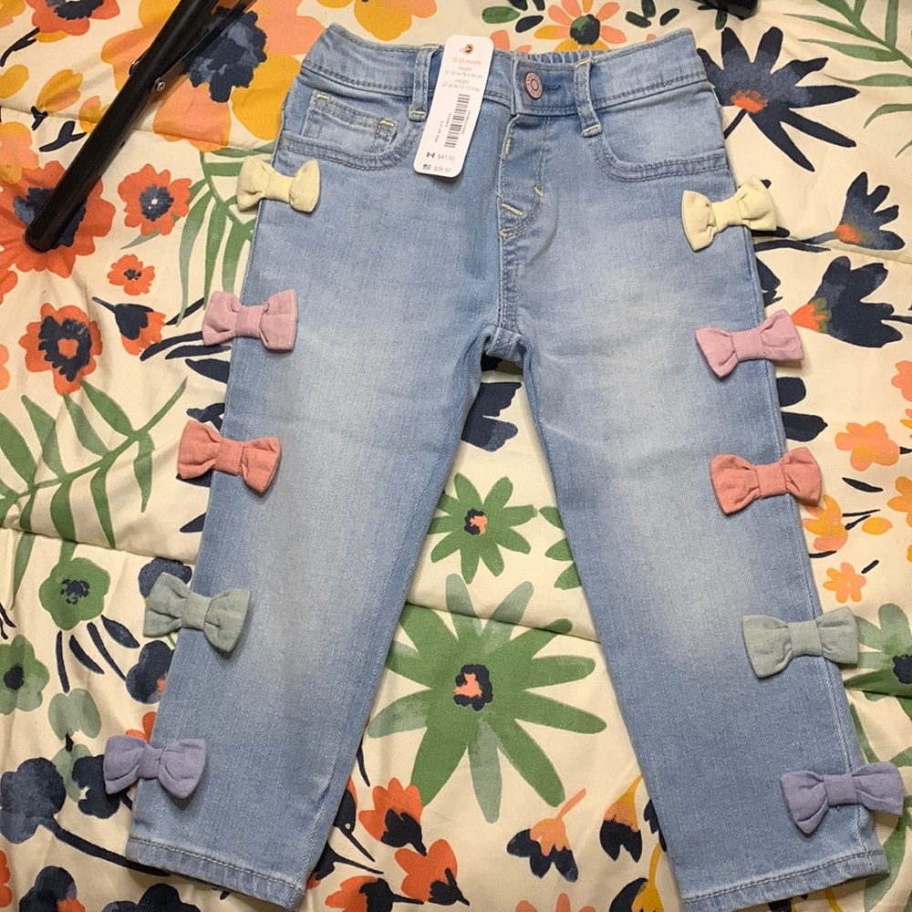 Toddler Girls 18-24 month Gymboree colorful pastel Bow Jeans.
